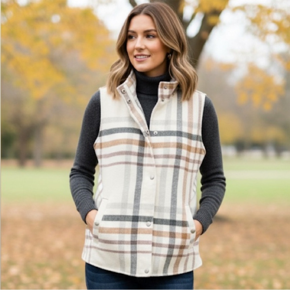 Plaid Women's Vest - Cream and Brown